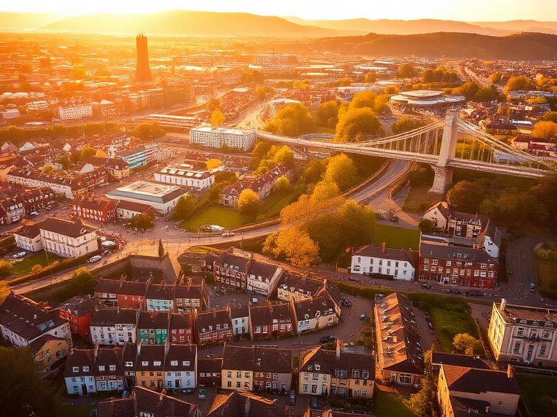 Aerial view of Bristol with Clifton Suspension Bridge