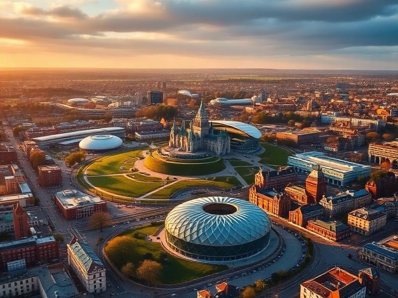 Aerial view of Cardiff with Cardiff Castle