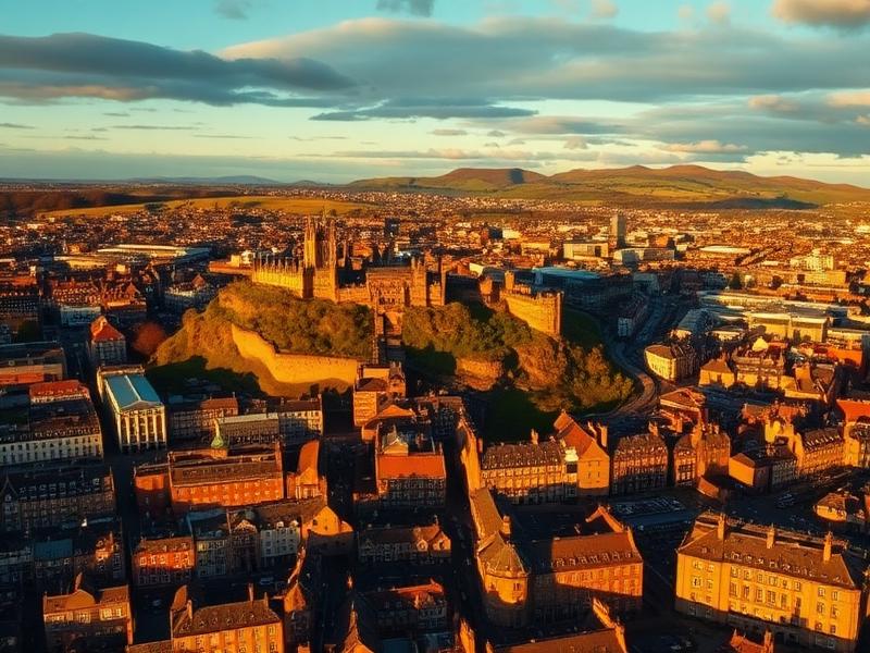Aerial view of Edinburgh Castle and Old Town