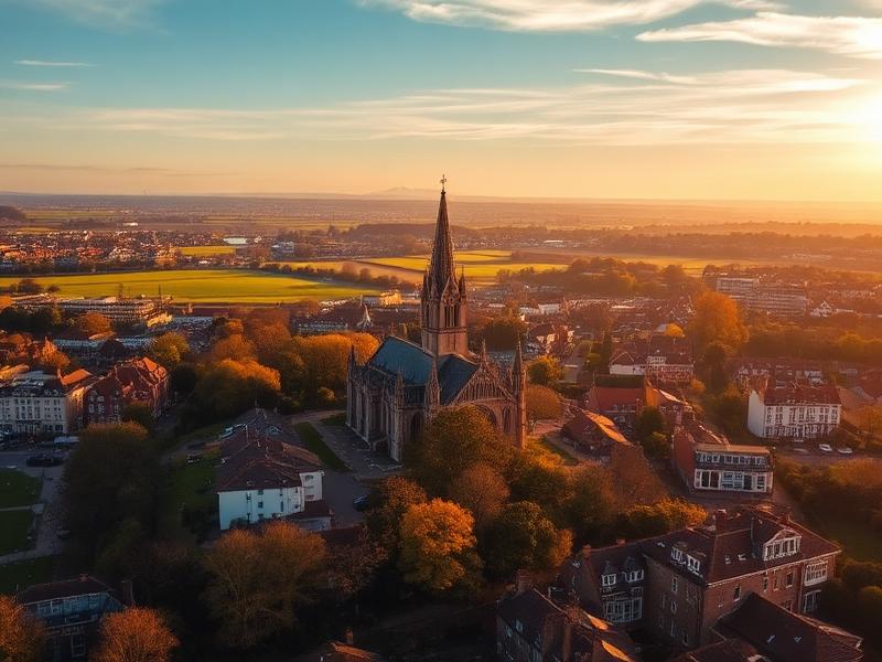 Aerial view of Kent with Canterbury Cathedral